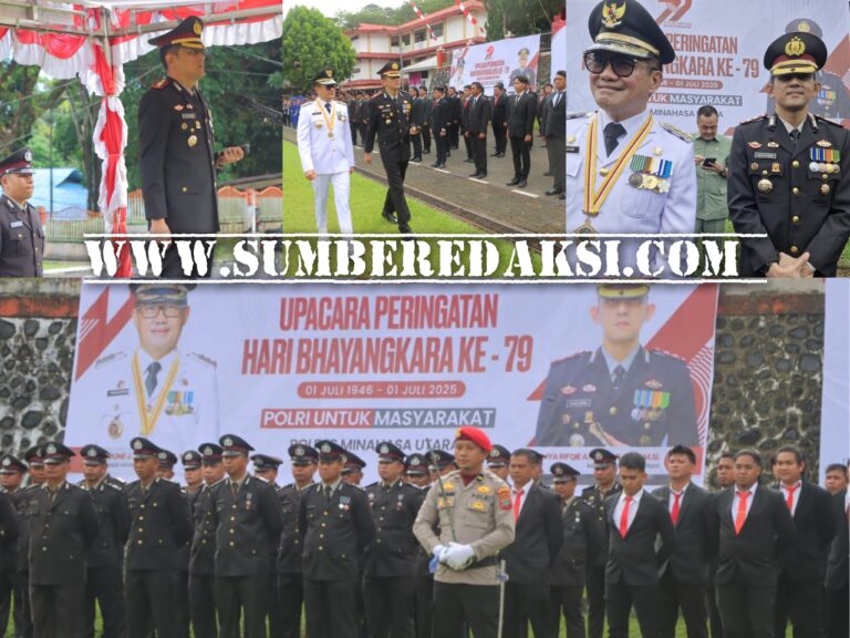 Bupati Joune Ganda Hadiri Upacara HUT Bhayangkara ke-79 di Lapangan Pemkab Minut