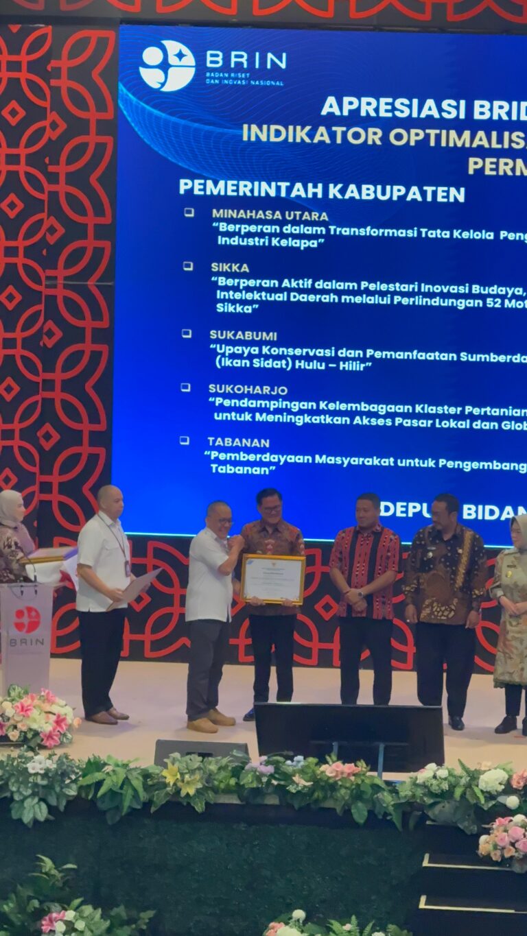 Pemkab Minut Terima Dua Penghargaan Bergengsi BRIDA Optimal Tahun 2025 Dari BRIN 