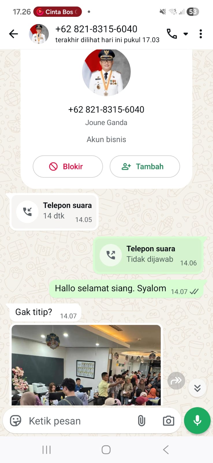 Waspada Penipuan! Nomor Kontak Bupati Joune Ganda Kembali Beredar 