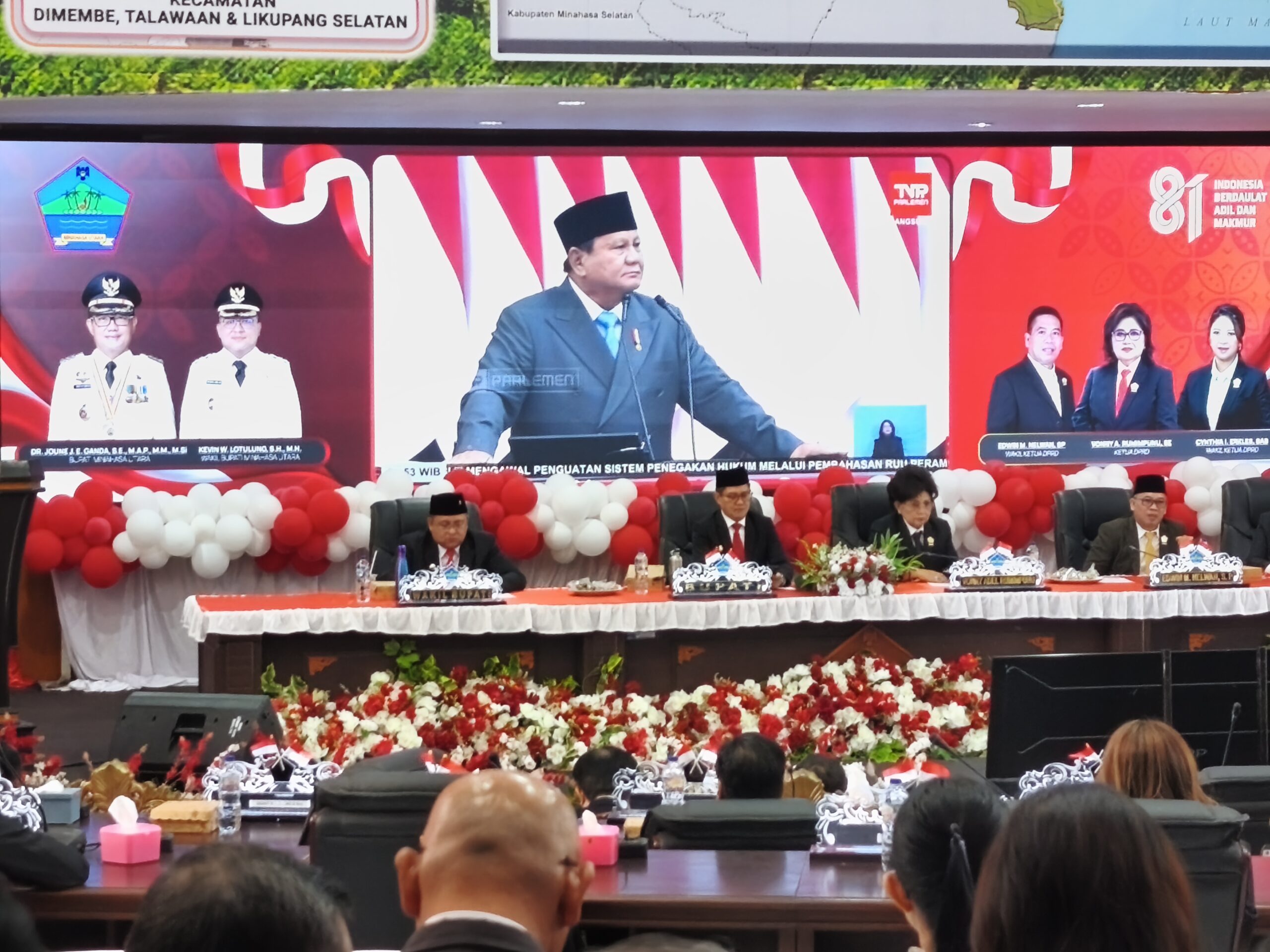 DPRD Minut Mengelar Rapat Paripurna Mendengarkan Pidato Kenegaraan Presiden RI Dalam Rangka Peringatan HUT Ke-81 