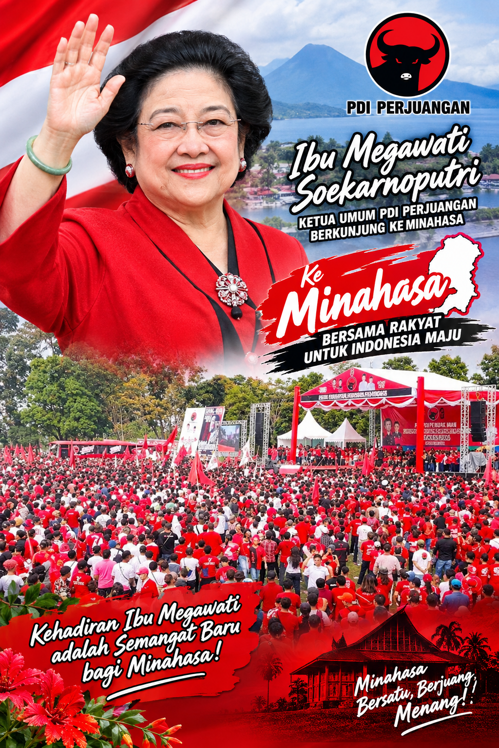 Wahh..! Besok Ketum Megawati Datang ke Minahasa, Kampung Halaman Prabowo Bakal Dibanjiri Lautan Merah 