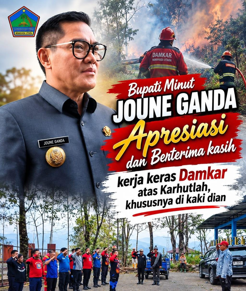 Masih Berjibaku Padamkan Api di Kaki Gunung Klabat, Bupati Joune Ganda Apresiasi Kerja Keras Damkar Minut